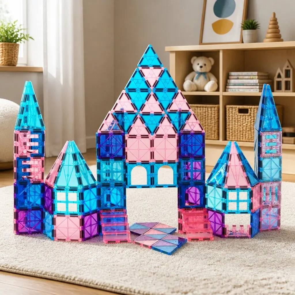 Magnetic Building Blocks Multi-colour 120 Piece Frozen-Themed Snap Together Tiles
