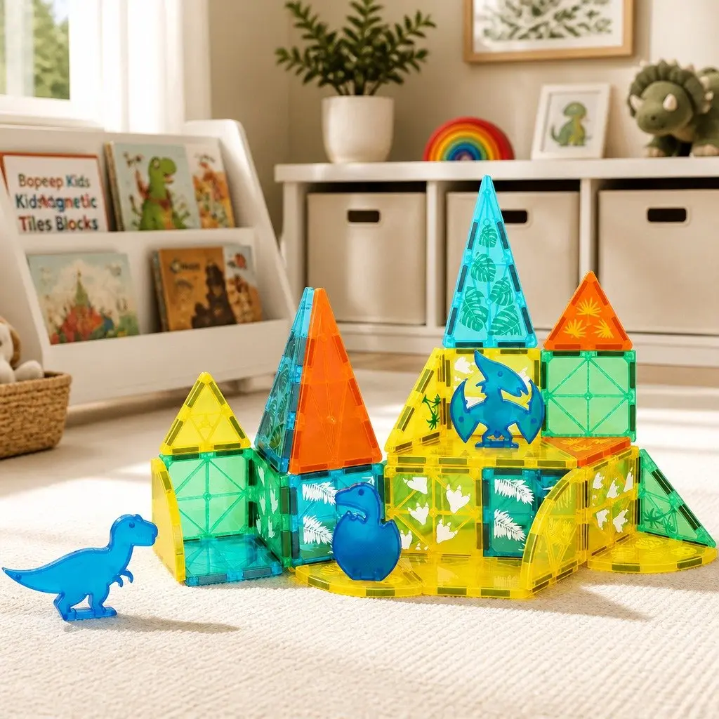 Magnetic Building Blocks Multi-colour 100 Piece Dinosaur Themed Educational Play Toys