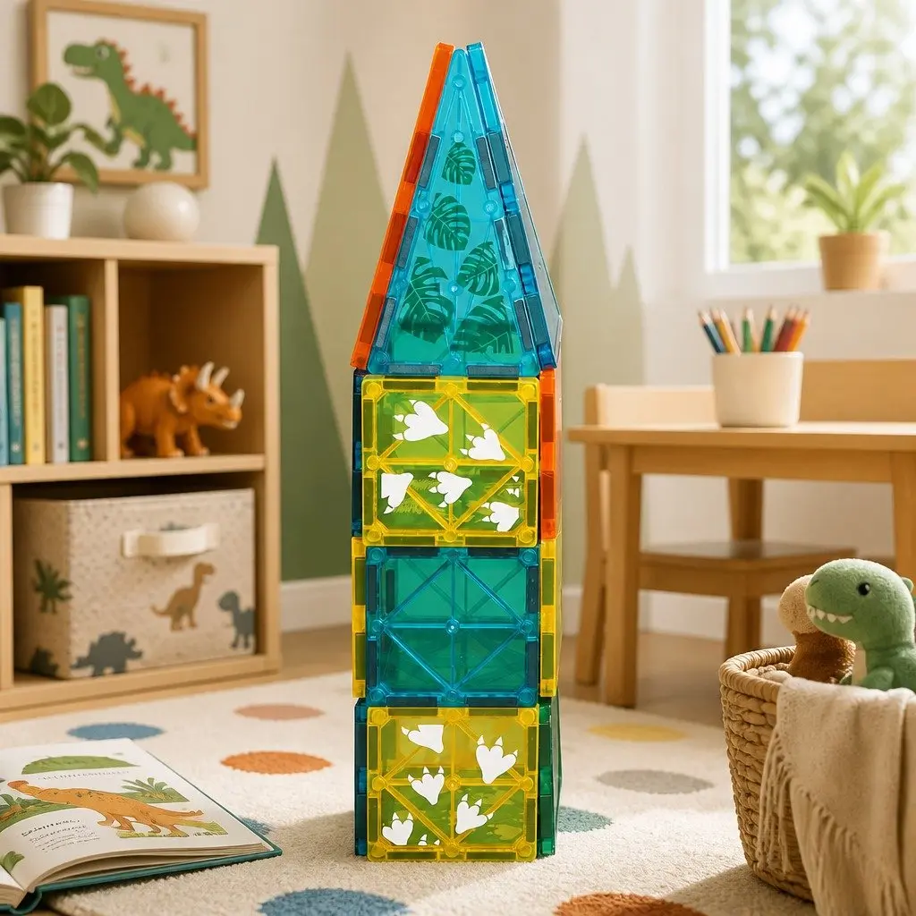 Magnetic Building Blocks Multi-colour 100 Piece Dinosaur Themed Educational Play Toys