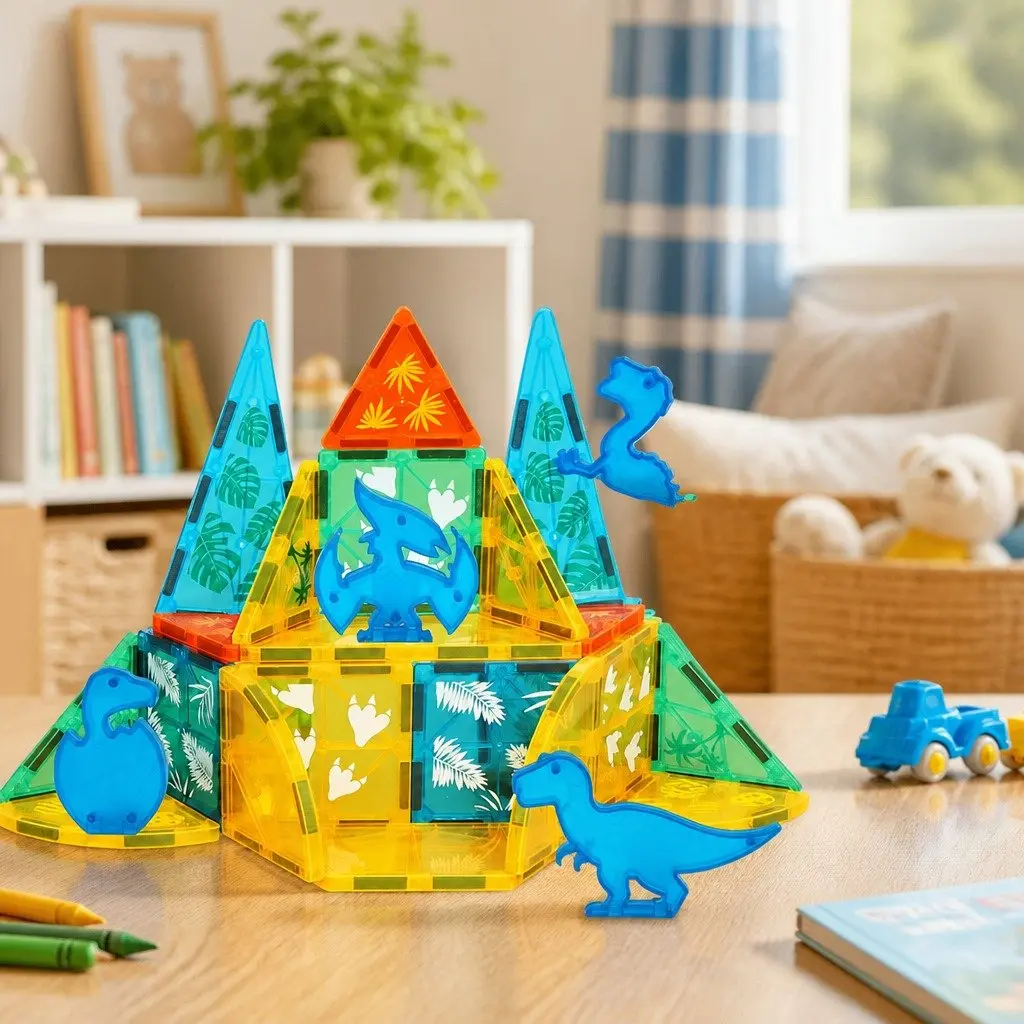 Magnetic Building Blocks Multi-colour 100 Piece Dinosaur Themed Educational Play Toys