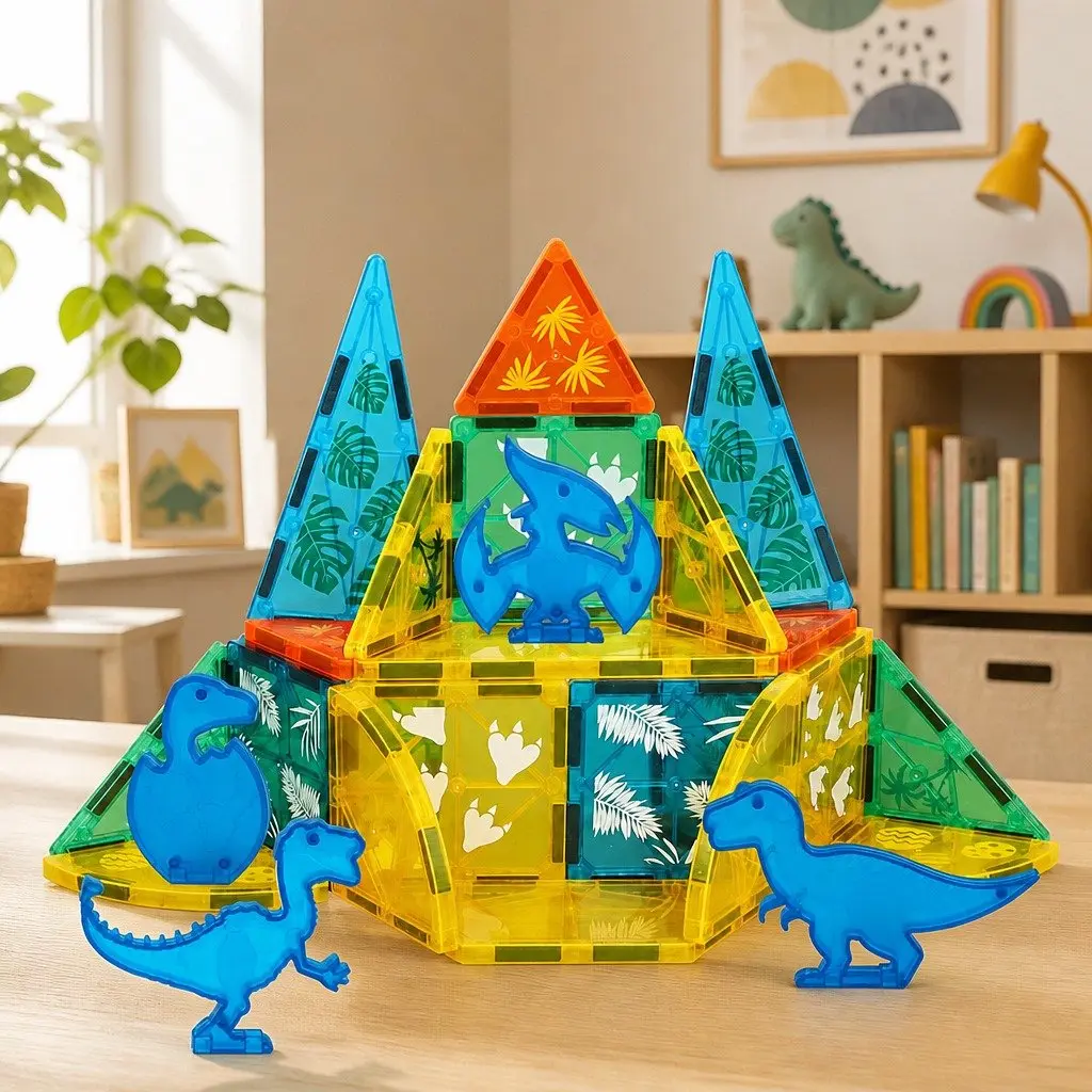 Magnetic Building Blocks Multi-colour 100 Piece Dinosaur Themed Educational Play Toys