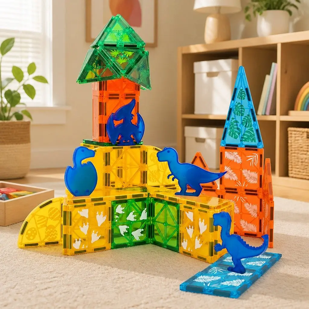 Magnetic Building Blocks Multi-colour 60 Pieces Dinosaur Theme STEM Learning