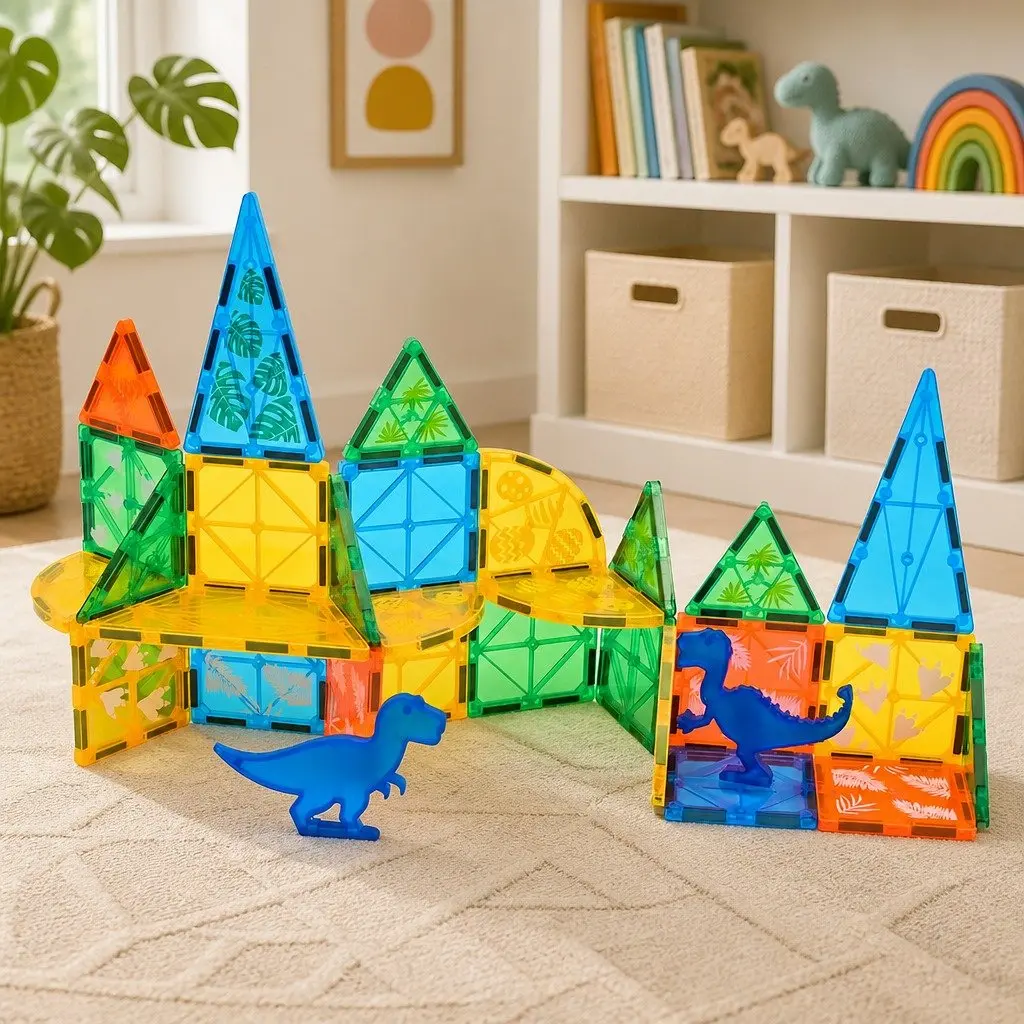 Magnetic Building Blocks Multi-colour 60 Pieces Dinosaur Theme STEM Learning