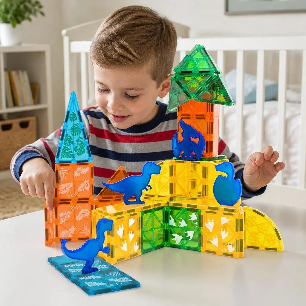 Magnetic Building Blocks Multi-colour 60 Pieces Dinosaur Theme STEM Learning