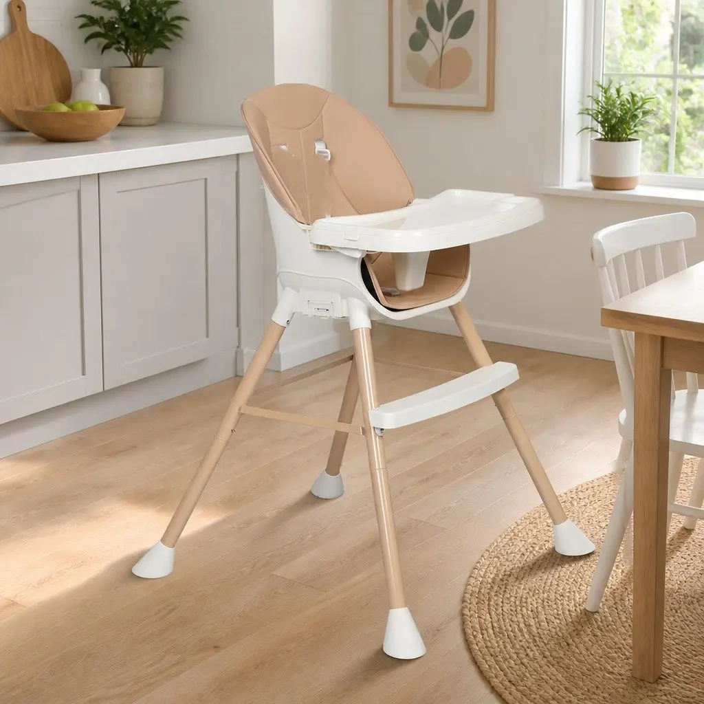 6-In-1 Baby High Chair Pink Removable Double-Layer Tray Safety Harness