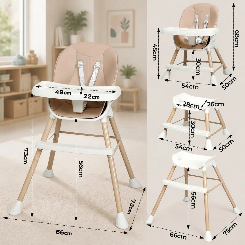 6-In-1 Baby High Chair Pink Removable Double-Layer Tray Safety Harness
