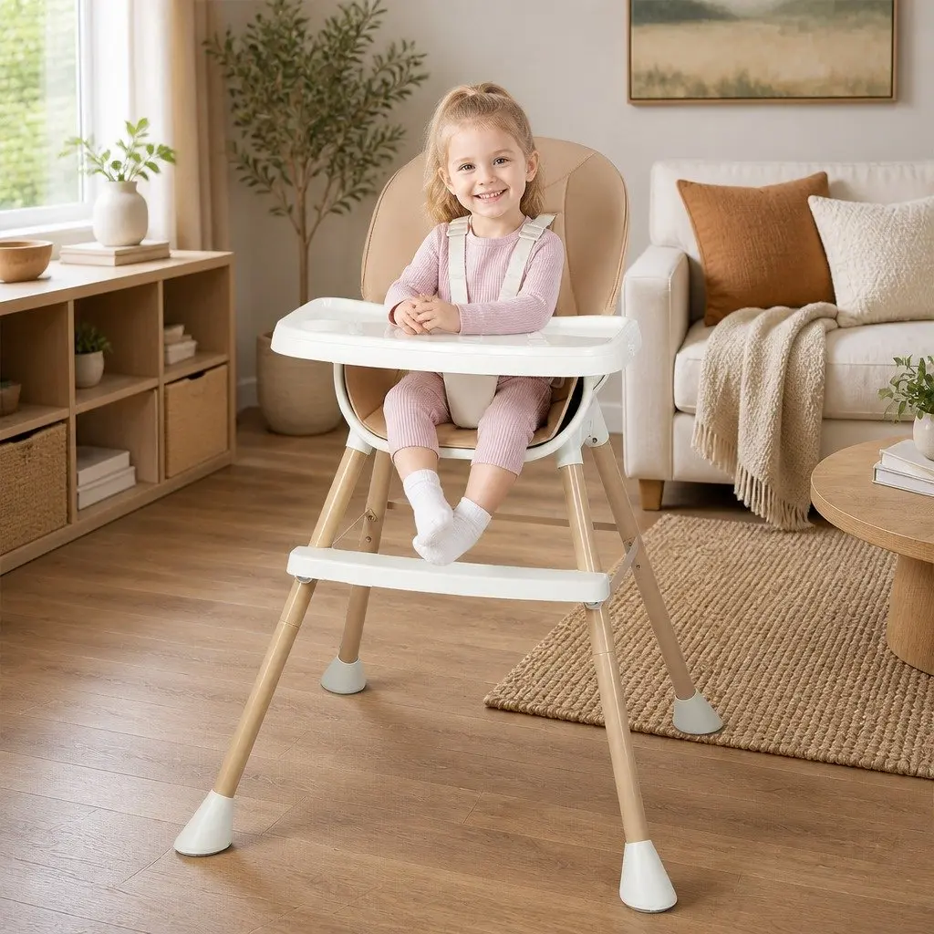 6-In-1 Baby High Chair Pink Removable Double-Layer Tray Safety Harness