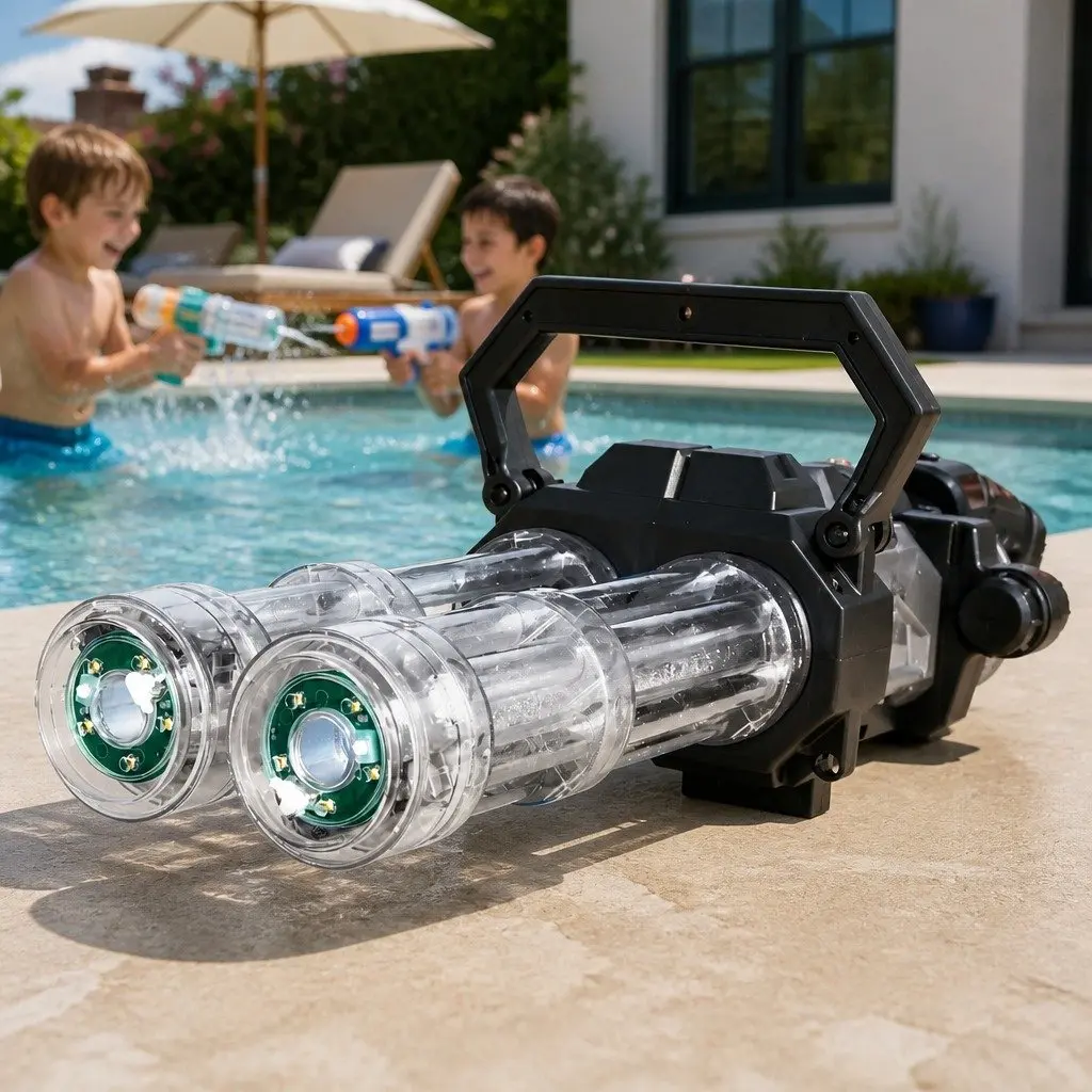 Electric Water Gun Transparent Black Kids 70cm Automatic Dual-Barrel with LED Lights and Backpack