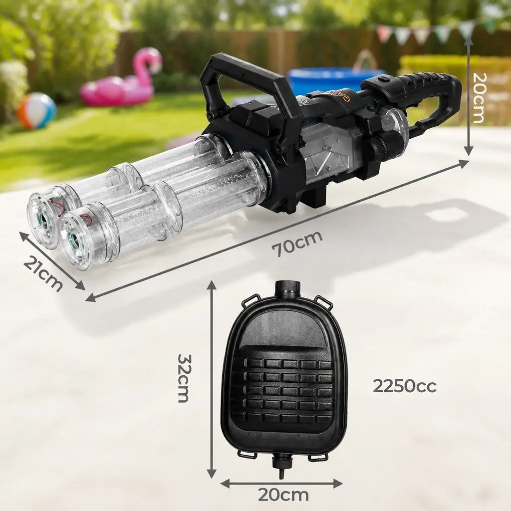 Electric Water Gun Transparent Black Kids 70cm Automatic Dual-Barrel with LED Lights and Backpack