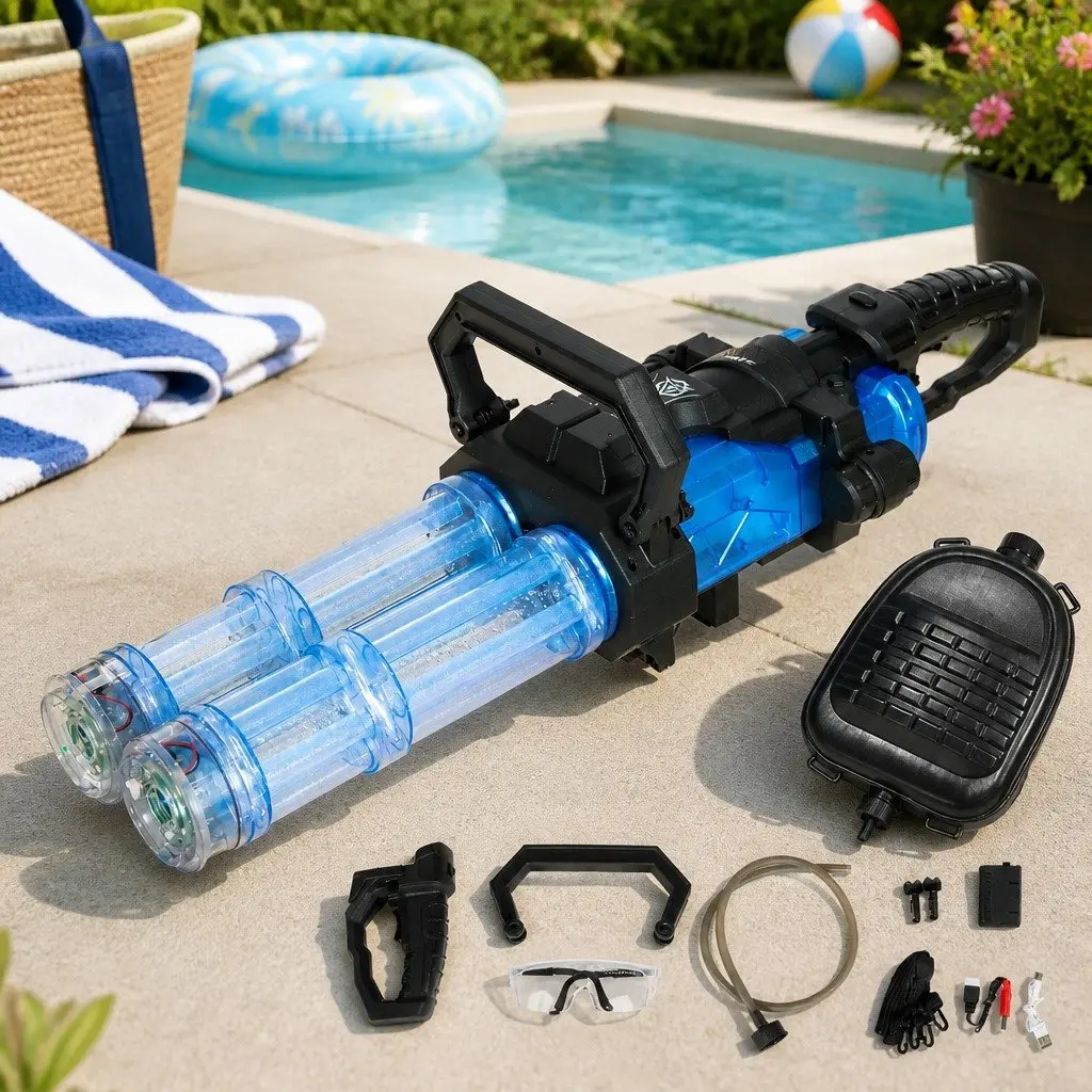 Electric Water Gun Transparent Blue Large Capacity Dual Barrel LED Light
