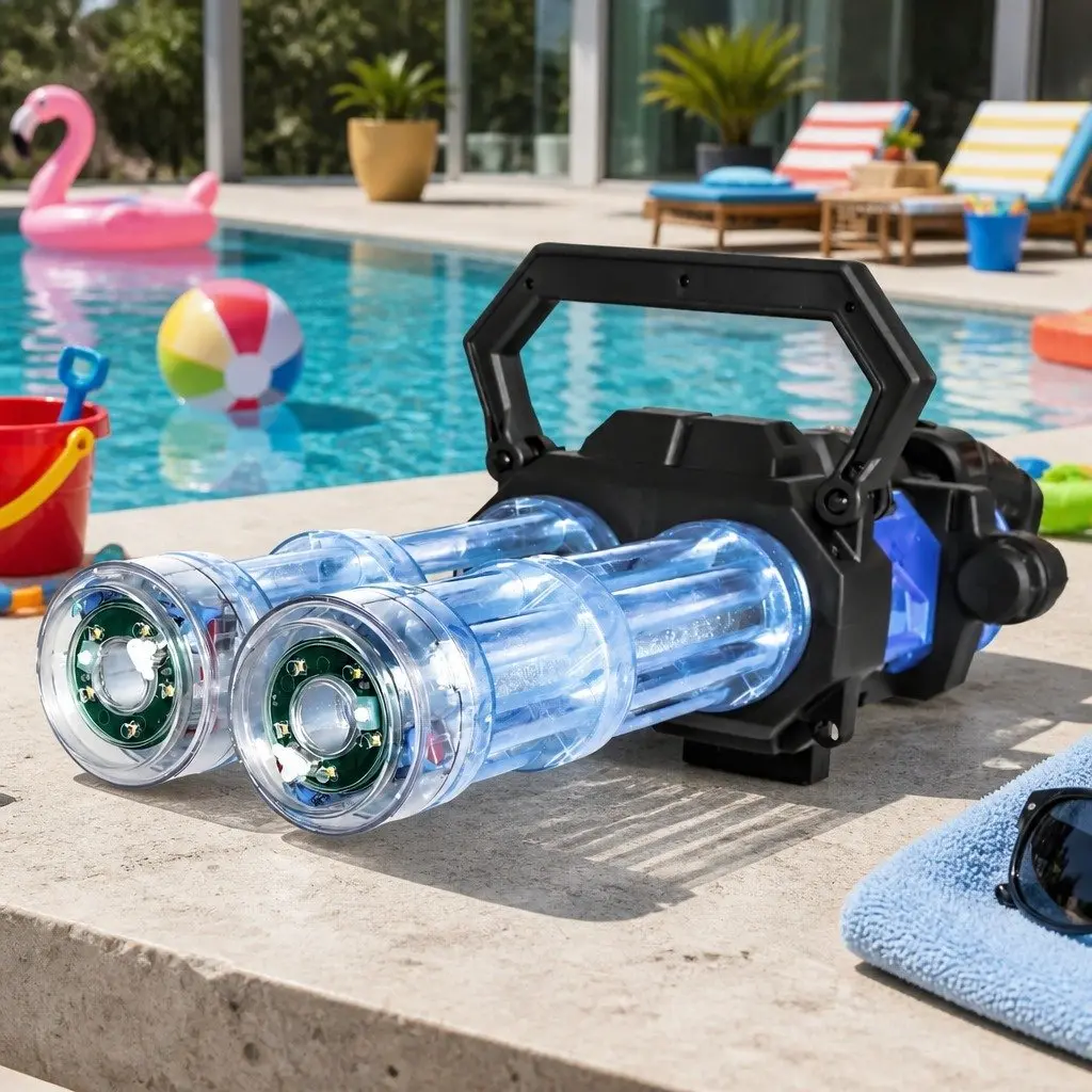 Electric Water Gun Transparent Blue Large Capacity Dual Barrel LED Light