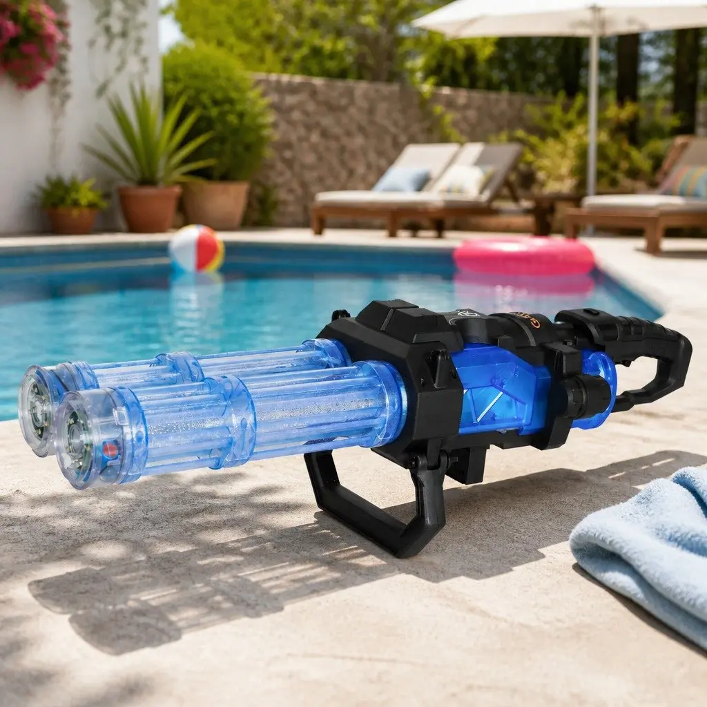 Electric Water Gun Transparent Blue Large Capacity Dual Barrel LED Light