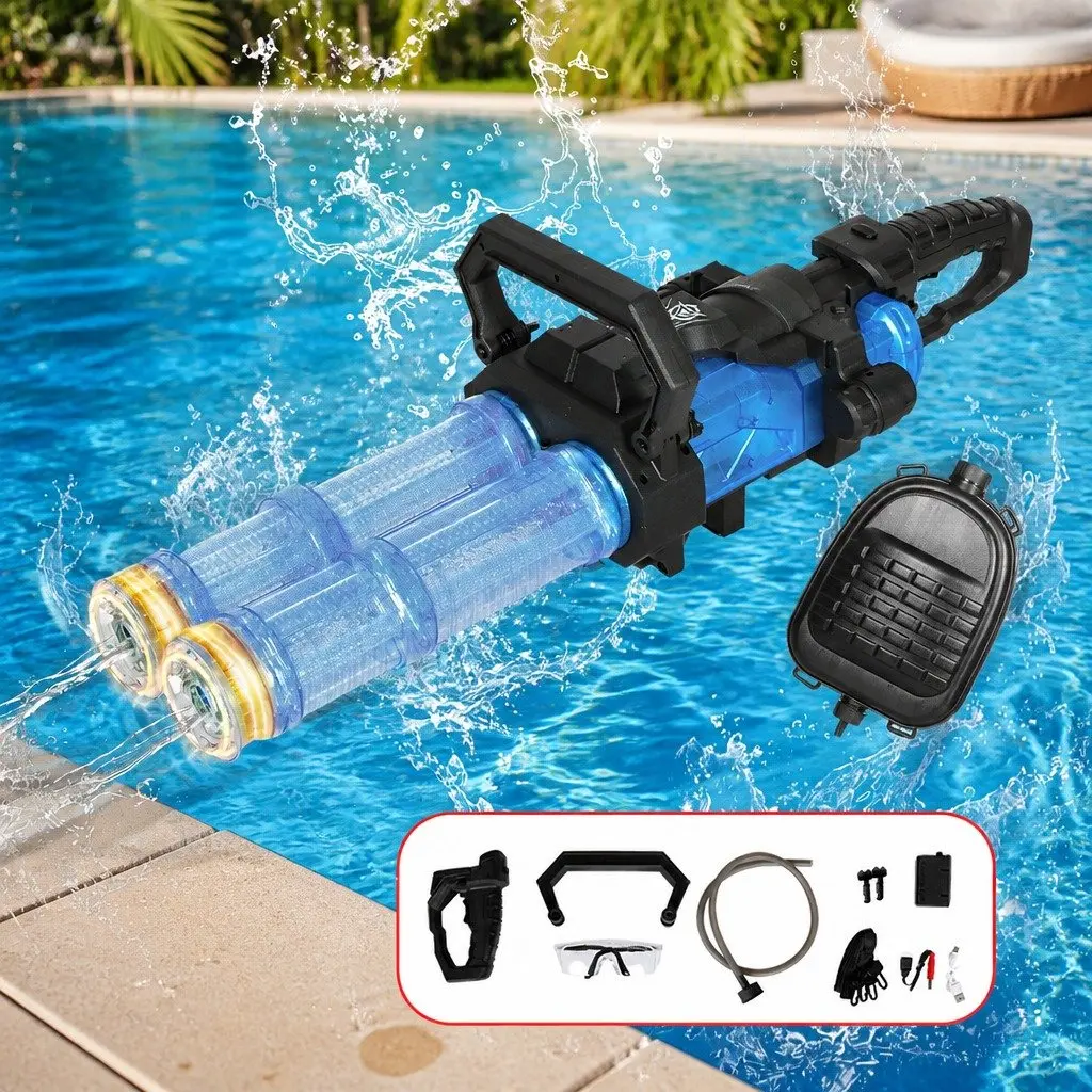 Electric Water Gun Transparent Blue Large Capacity Dual Barrel LED Light