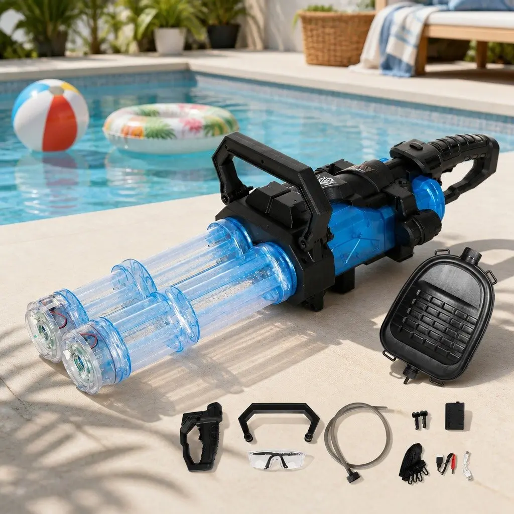 Electric Water Gun Transparent Blue Large Capacity Dual Barrel LED Light