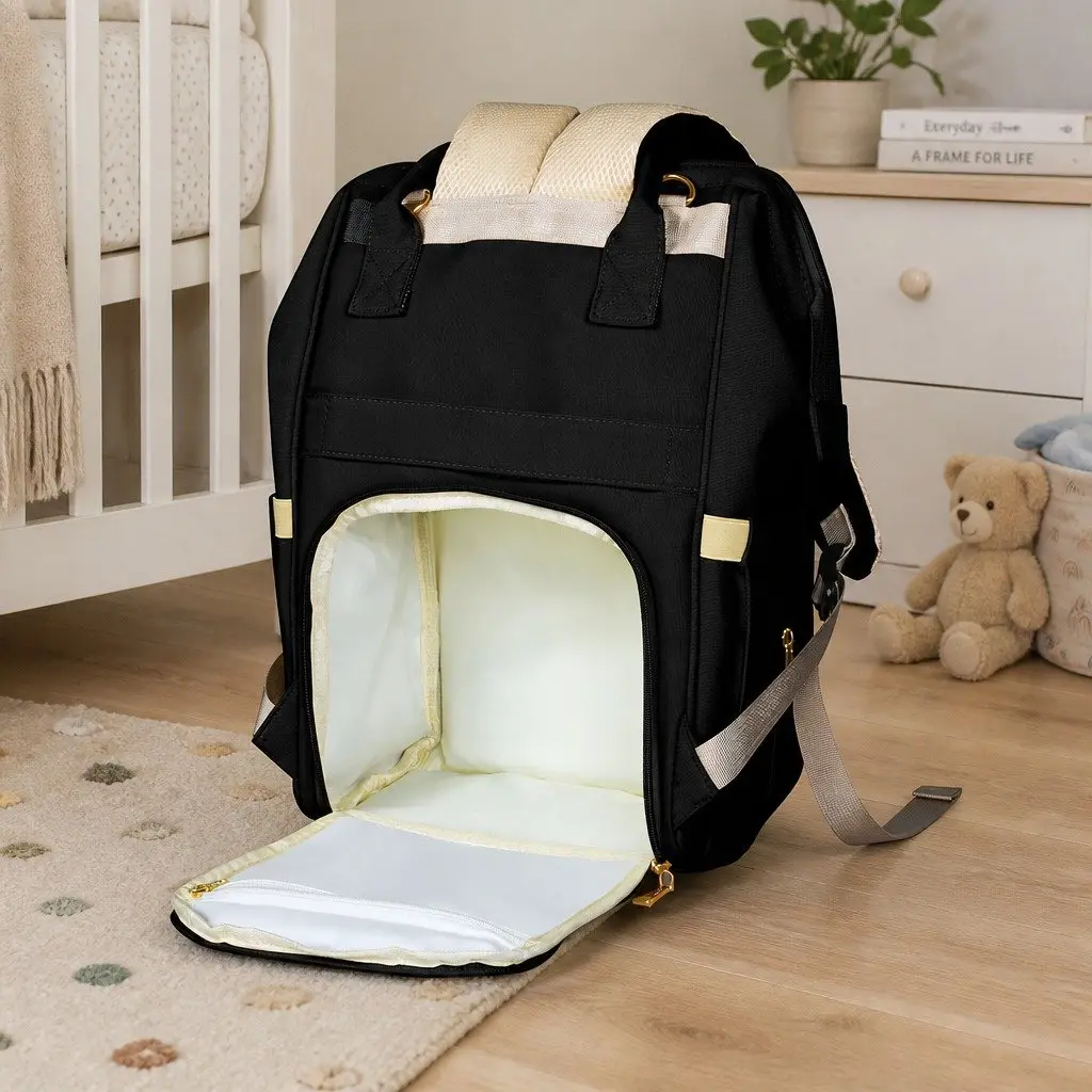 Mummy Backpack Black 28cm W x 18cm D x 40cm H Multifunctional Diaper Bag with Changing Pad Organizer