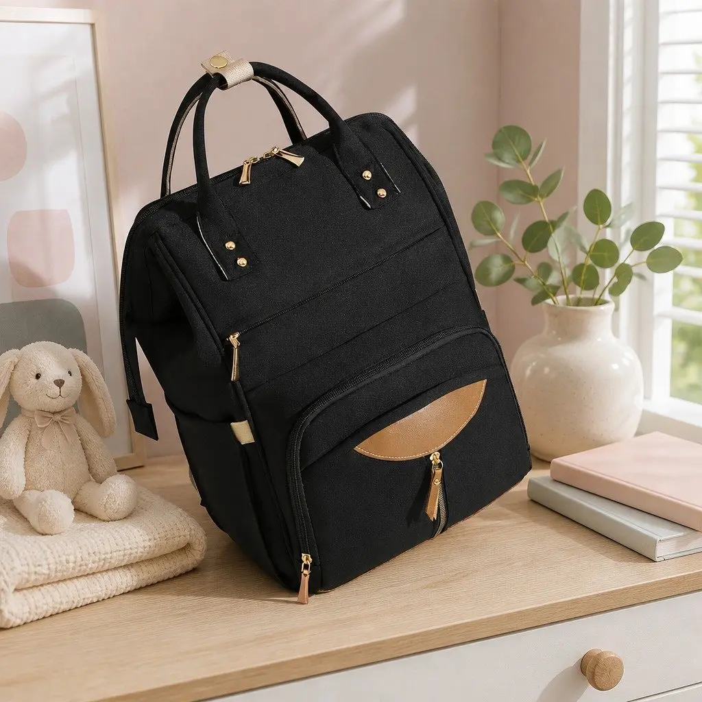 Mummy Backpack Black 28cm W x 18cm D x 40cm H Multifunctional Diaper Bag with Changing Pad Organizer