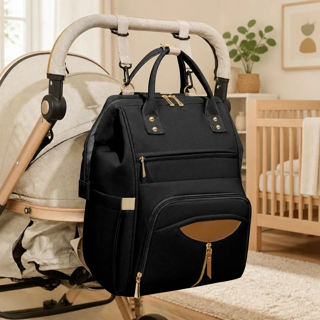 Mummy Backpack Black 28cm W x 18cm D x 40cm H Multifunctional Diaper Bag with Changing Pad Organizer