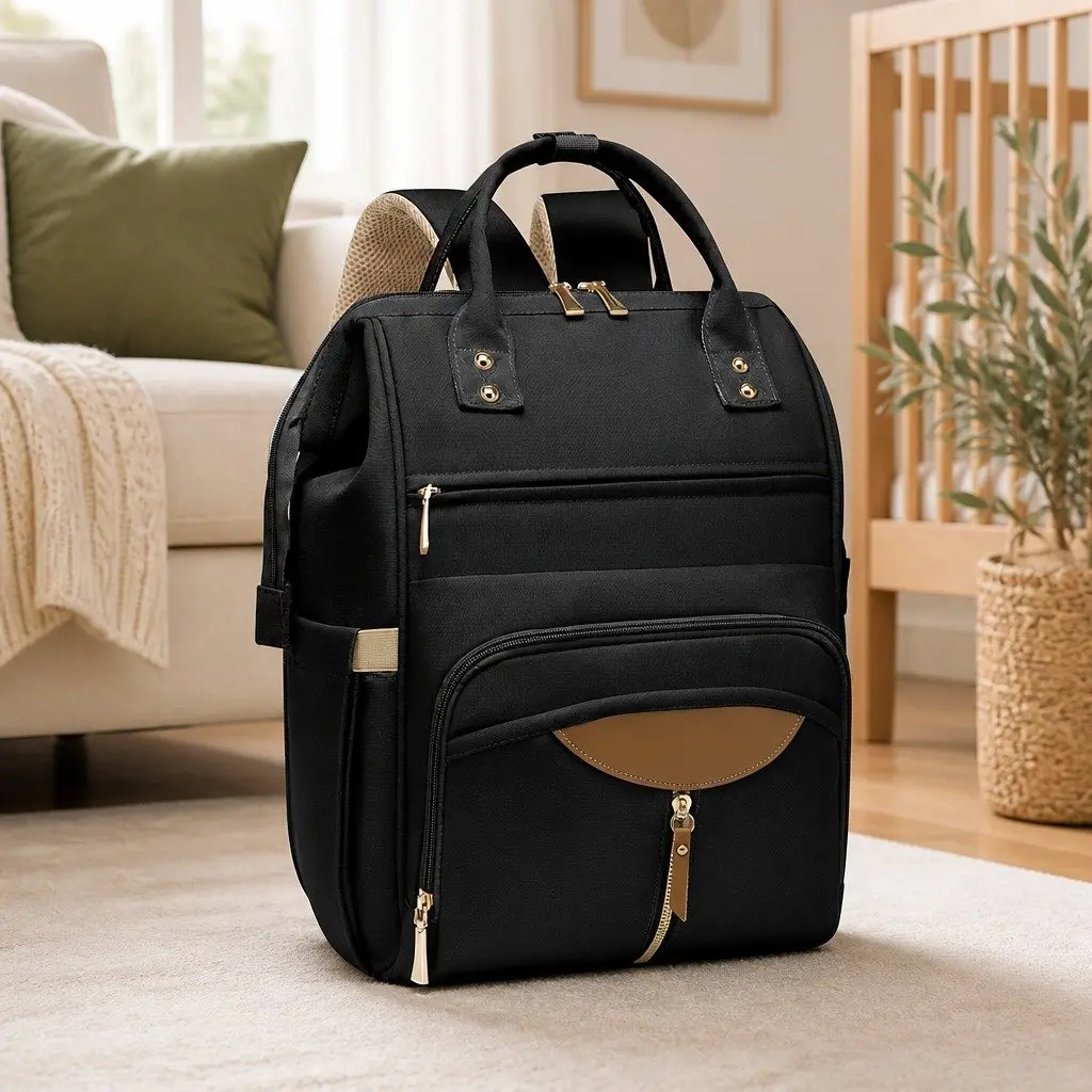 Mummy Backpack Black 28cm W x 18cm D x 40cm H Multifunctional Diaper Bag with Changing Pad Organizer
