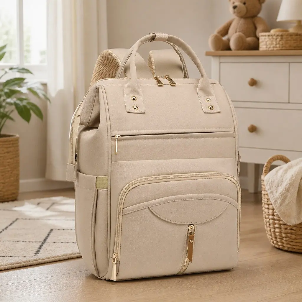 Mummy Backpack Khaki Large Multifunctional Diaper Bag with Changing Pad