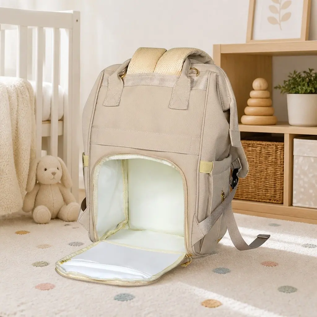 Mummy Backpack Khaki Large Multifunctional Diaper Bag with Changing Pad
