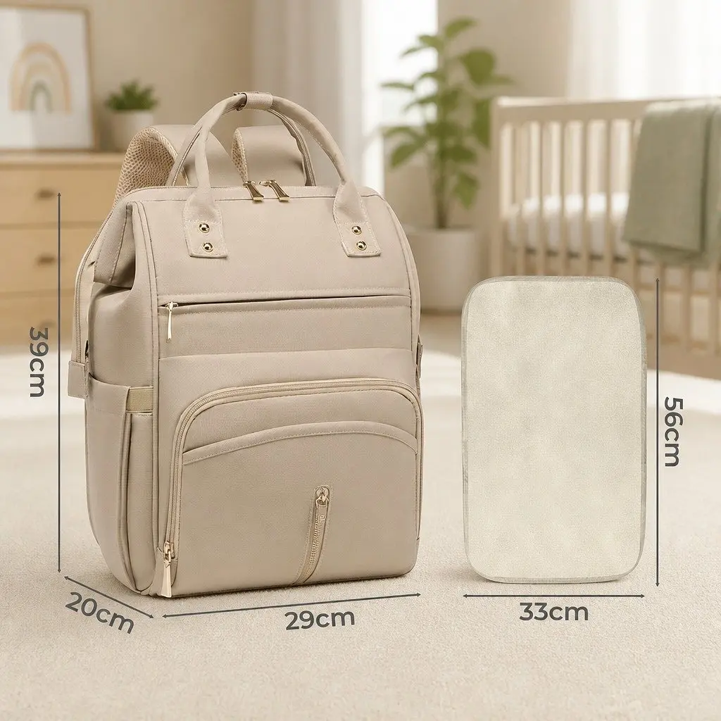 Mummy Backpack Khaki Large Multifunctional Diaper Bag with Changing Pad