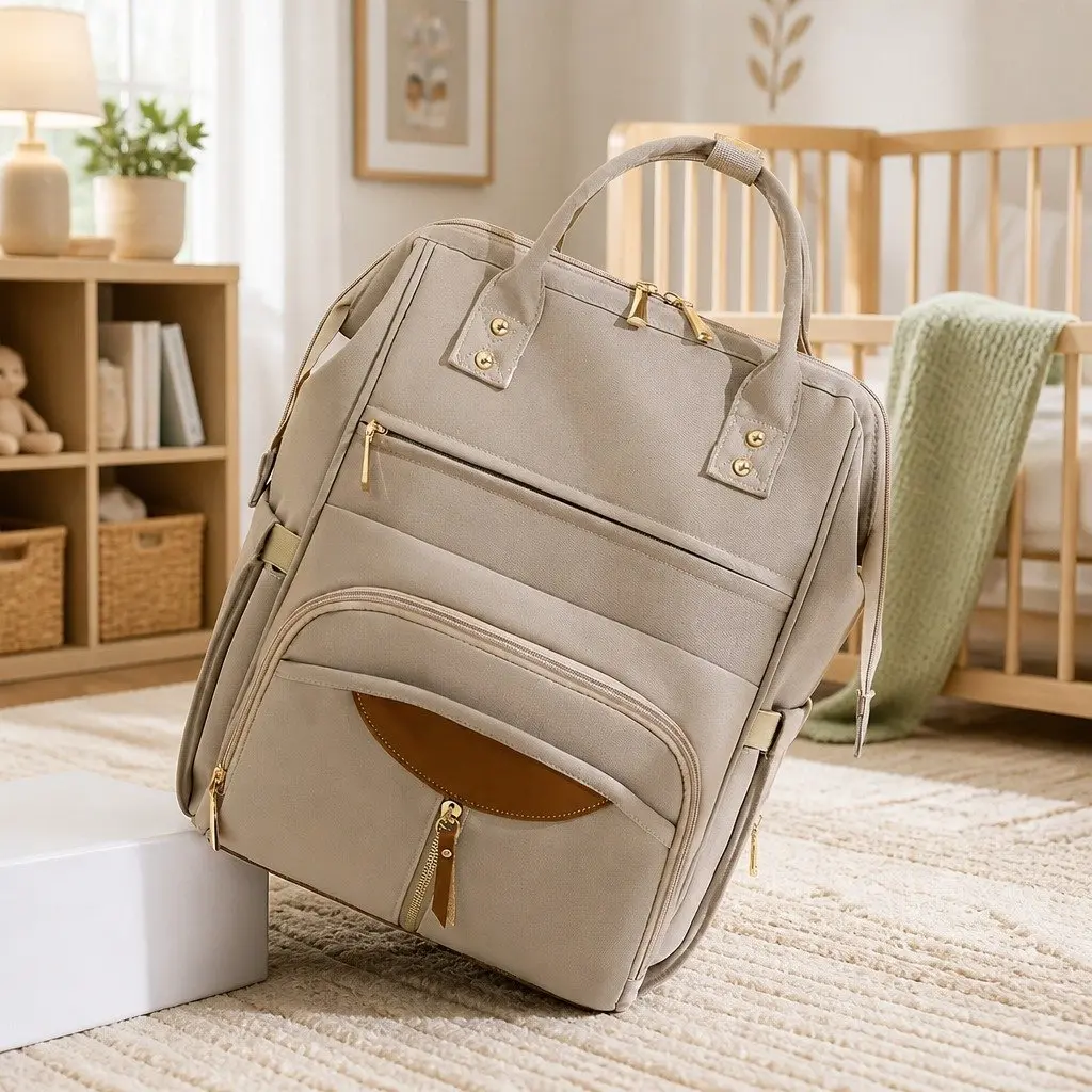 Mummy Backpack Khaki Large Multifunctional Diaper Bag with Changing Pad