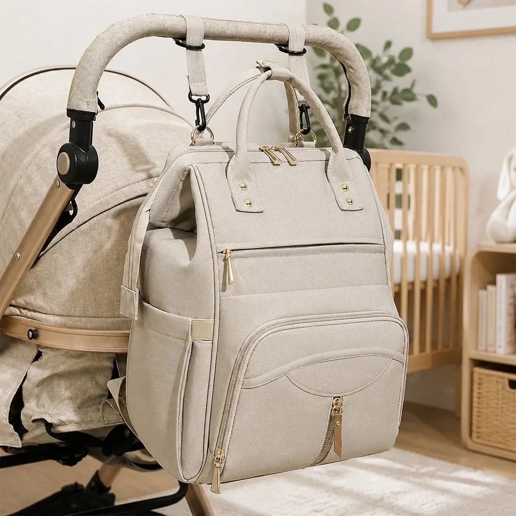 Mummy Backpack Khaki Large Multifunctional Diaper Bag with Changing Pad