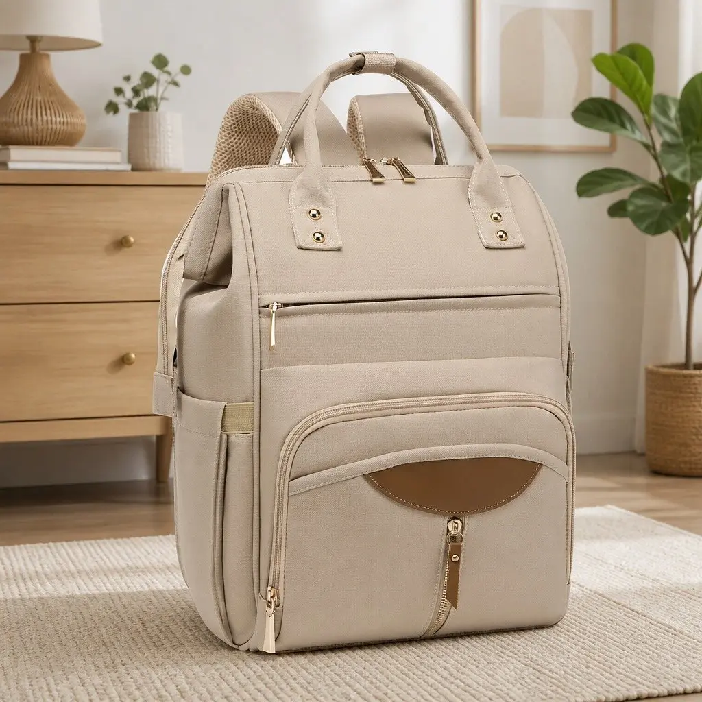 Mummy Backpack Khaki Large Multifunctional Diaper Bag with Changing Pad
