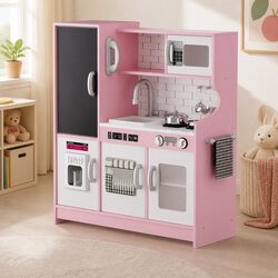 Wooden Kids Kitchen Set Pretend Play Cooking Toy with Microwave Oven Sink Stove
