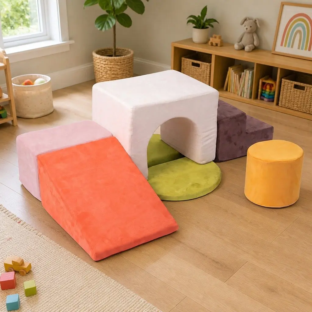 Kids Climbing Foam Blocks Playset Multi-colour 7 Piece Soft Couch Crawl Play Toys Indoor