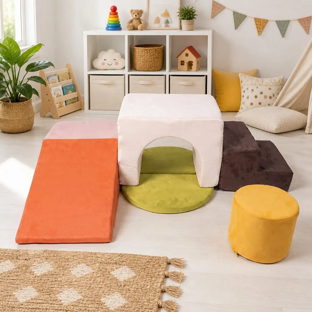 Kids Climbing Foam Blocks Playset Multi-colour 7 Piece Soft Couch Crawl Play Toys Indoor