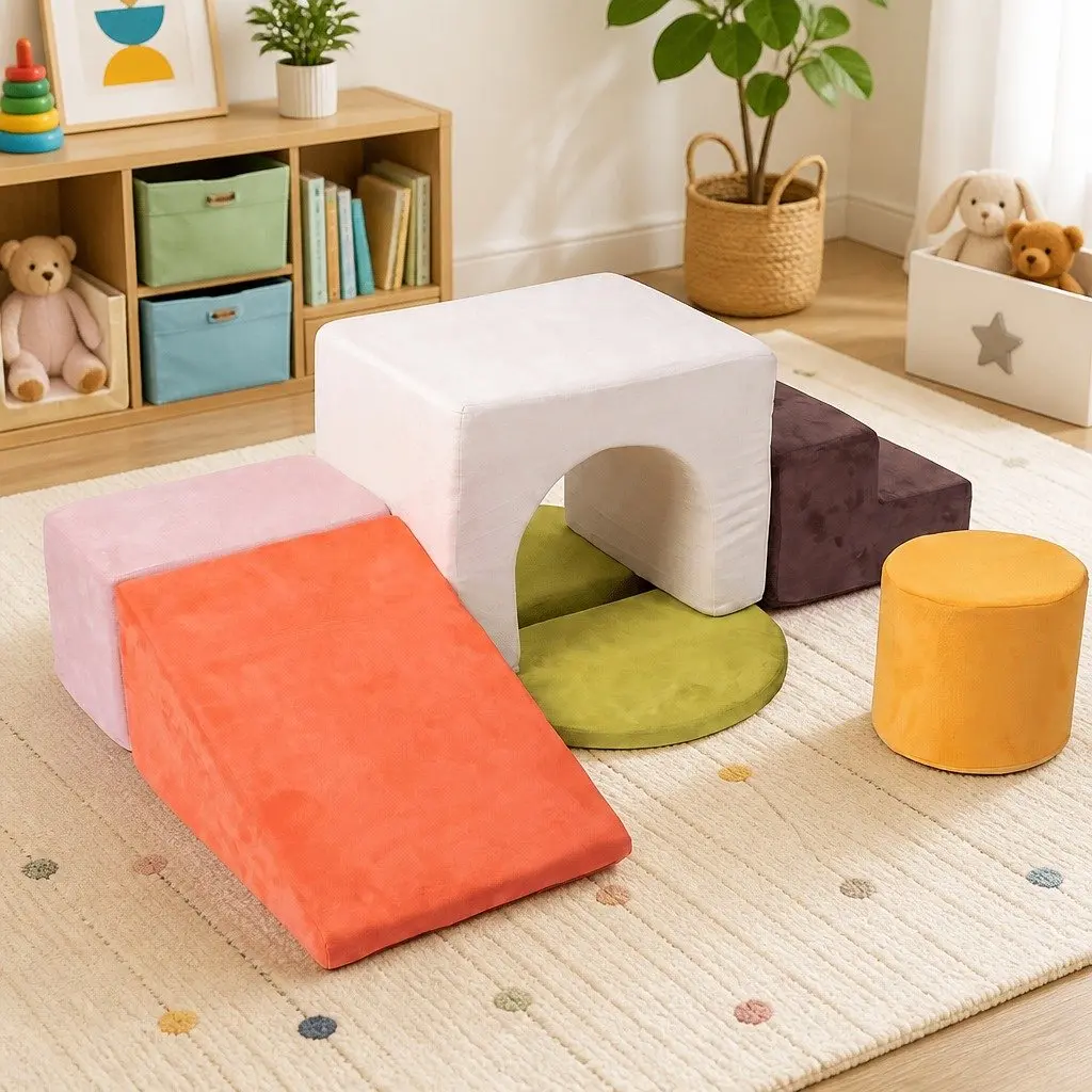 Kids Climbing Foam Blocks Playset Multi-colour 7 Piece Soft Couch Crawl Play Toys Indoor