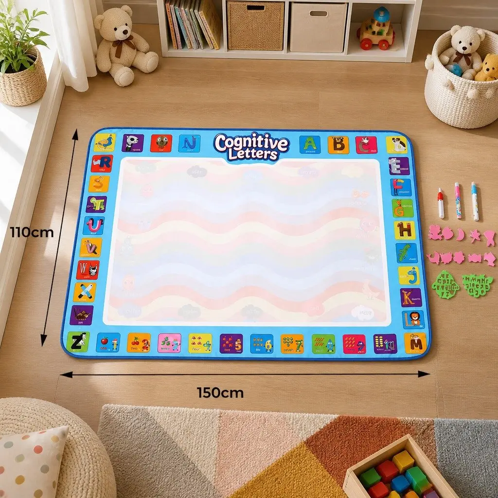 Kids Water Doodle Mat Multi-colour 150cm x 110cm Reusable Drawing Board Foldable Portable