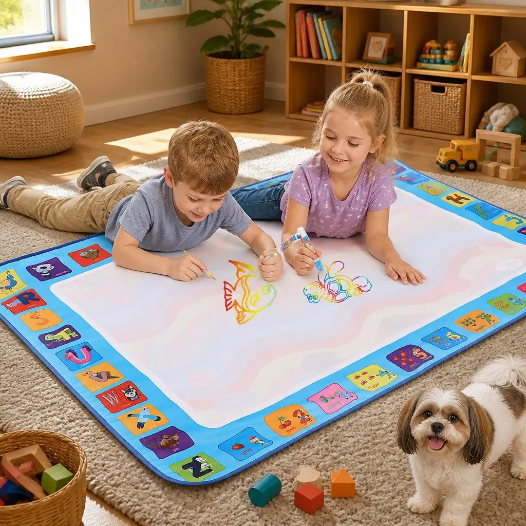 Kids Water Doodle Mat Multi-colour 150cm x 110cm Reusable Drawing Board Foldable Portable