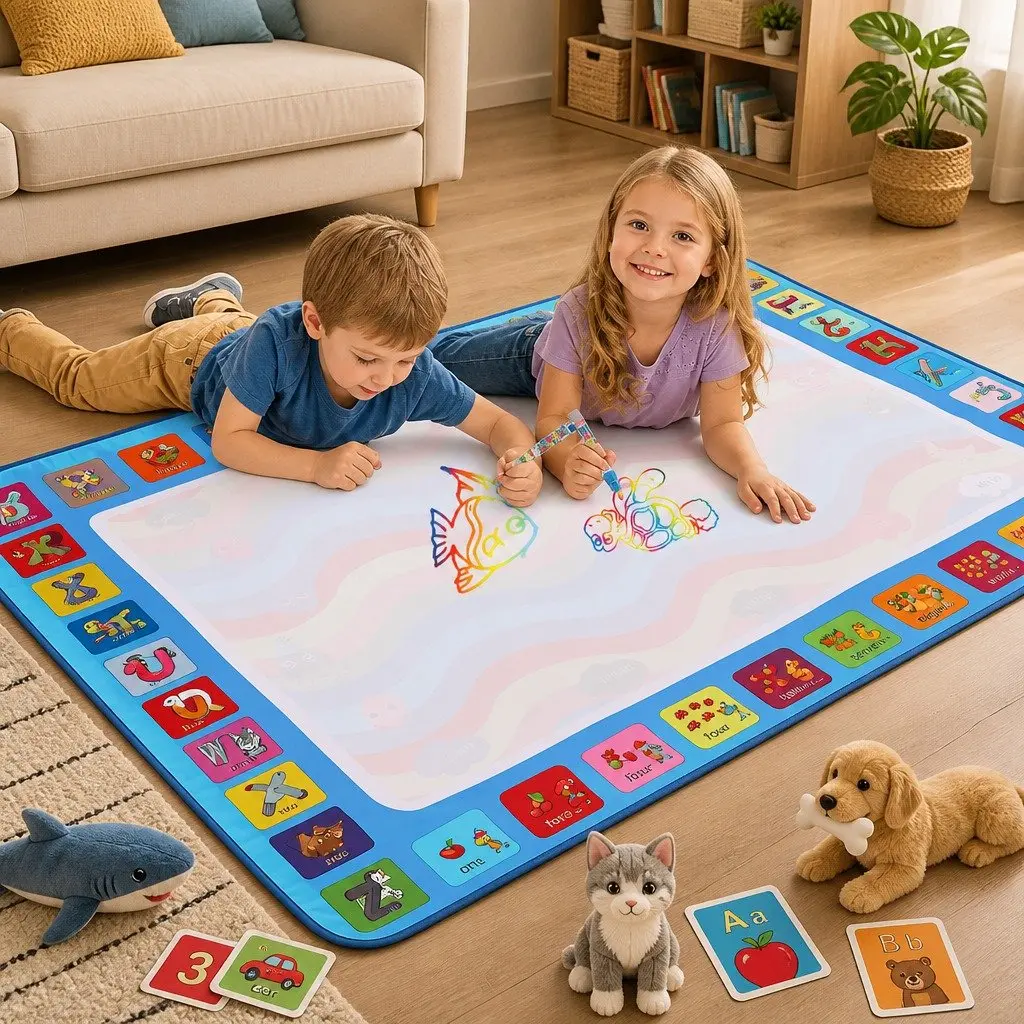 Kids Water Doodle Mat Multi-colour 150cm x 110cm Reusable Drawing Board Foldable Portable