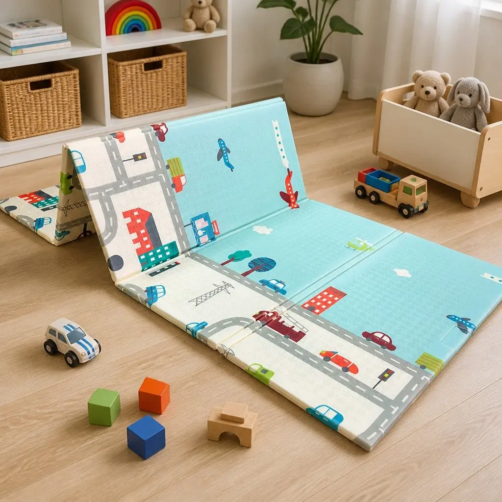 Kids Play Mat Multi-coloured 180cm Double-sided Soft Cushioned Portable Folding