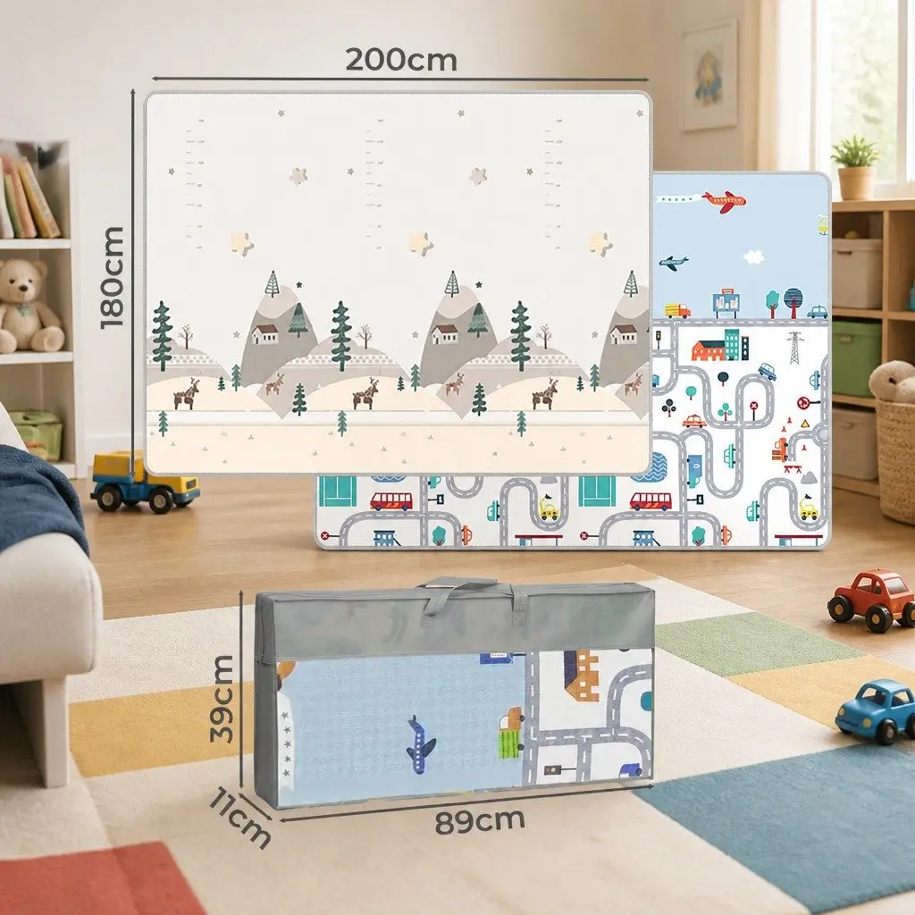 Kids Play Mat Multi-coloured 180cm Double-sided Soft Cushioned Portable Folding