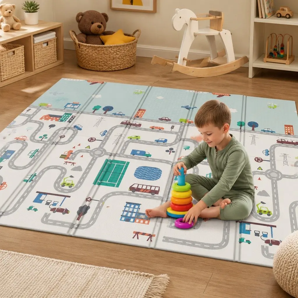Kids Play Mat Multi-coloured 180cm Double-sided Soft Cushioned Portable Folding