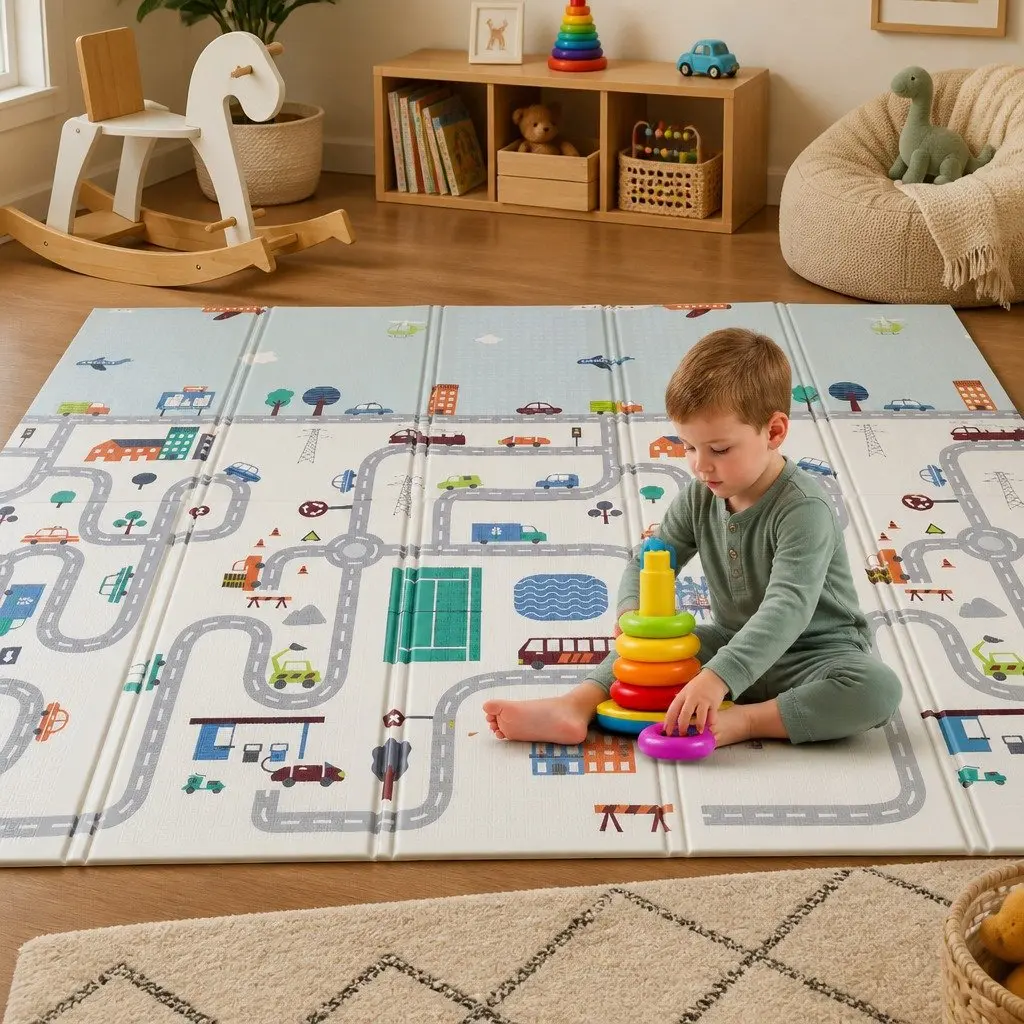 Kids Play Mat Multi-coloured 180cm Double-sided Soft Cushioned Portable Folding