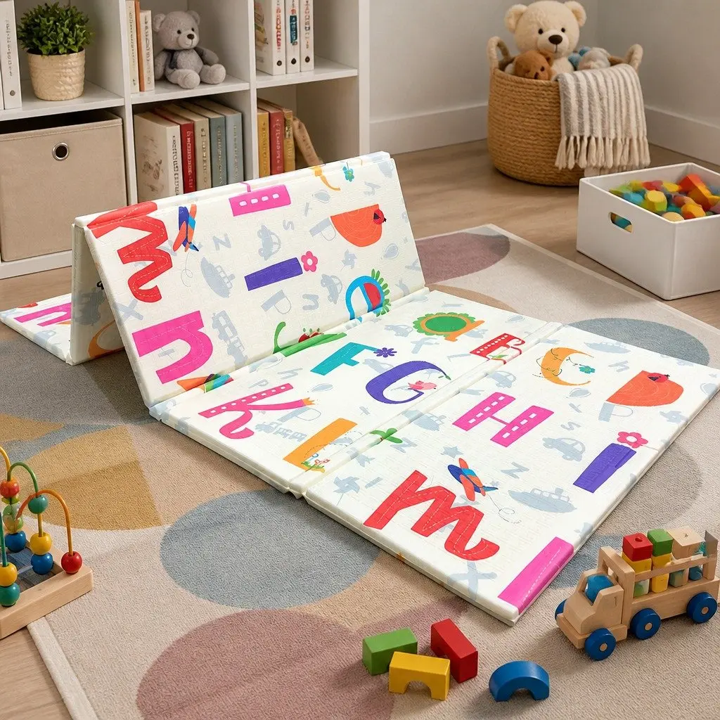 Kids Play Mat Baby Crawling Pad Double-Sided Foam Activity Tummy Time Folding