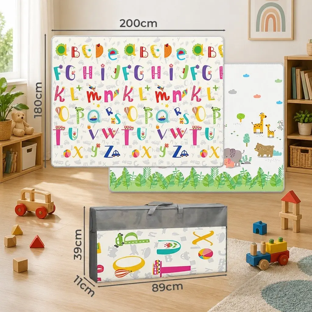 Kids Play Mat Baby Crawling Pad Double-Sided Foam Activity Tummy Time Folding