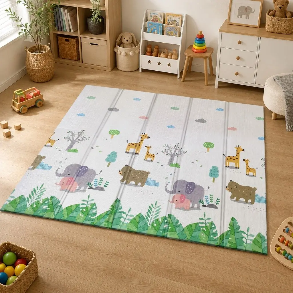 Kids Play Mat Baby Crawling Pad Double-Sided Foam Activity Tummy Time Folding