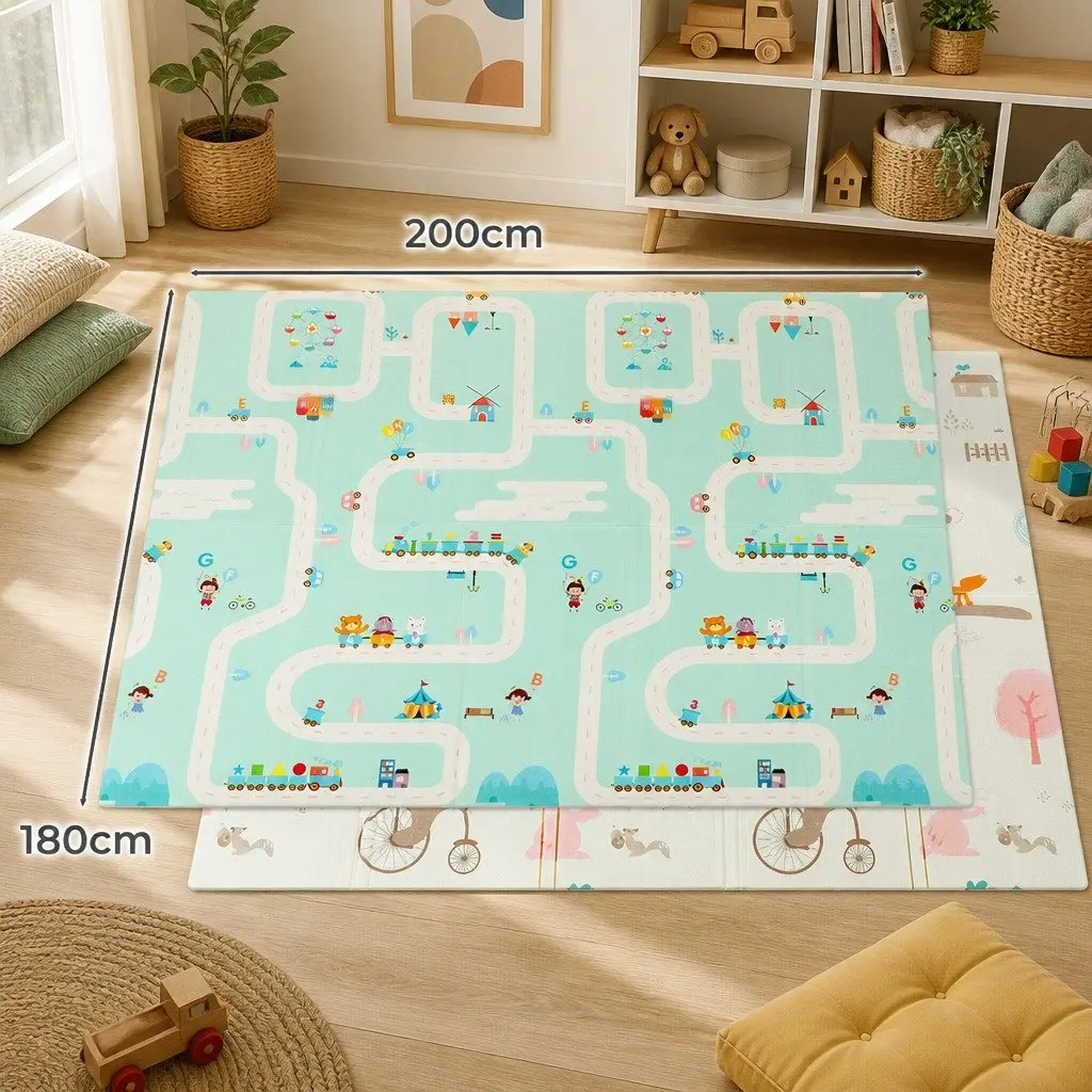 Kids Play Mat Multi-coloured 180cm x 200cm Double-Sided Foldable Activity Mat
