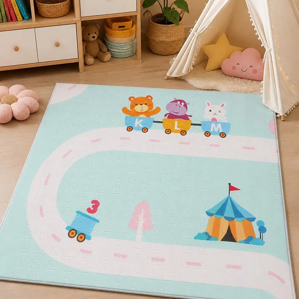 Kids Play Mat Multi-coloured 180cm x 200cm Double-Sided Foldable Activity Mat