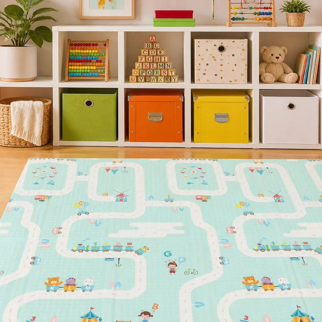 Kids Play Mat Multi-coloured 180cm x 200cm Double-Sided Foldable Activity Mat
