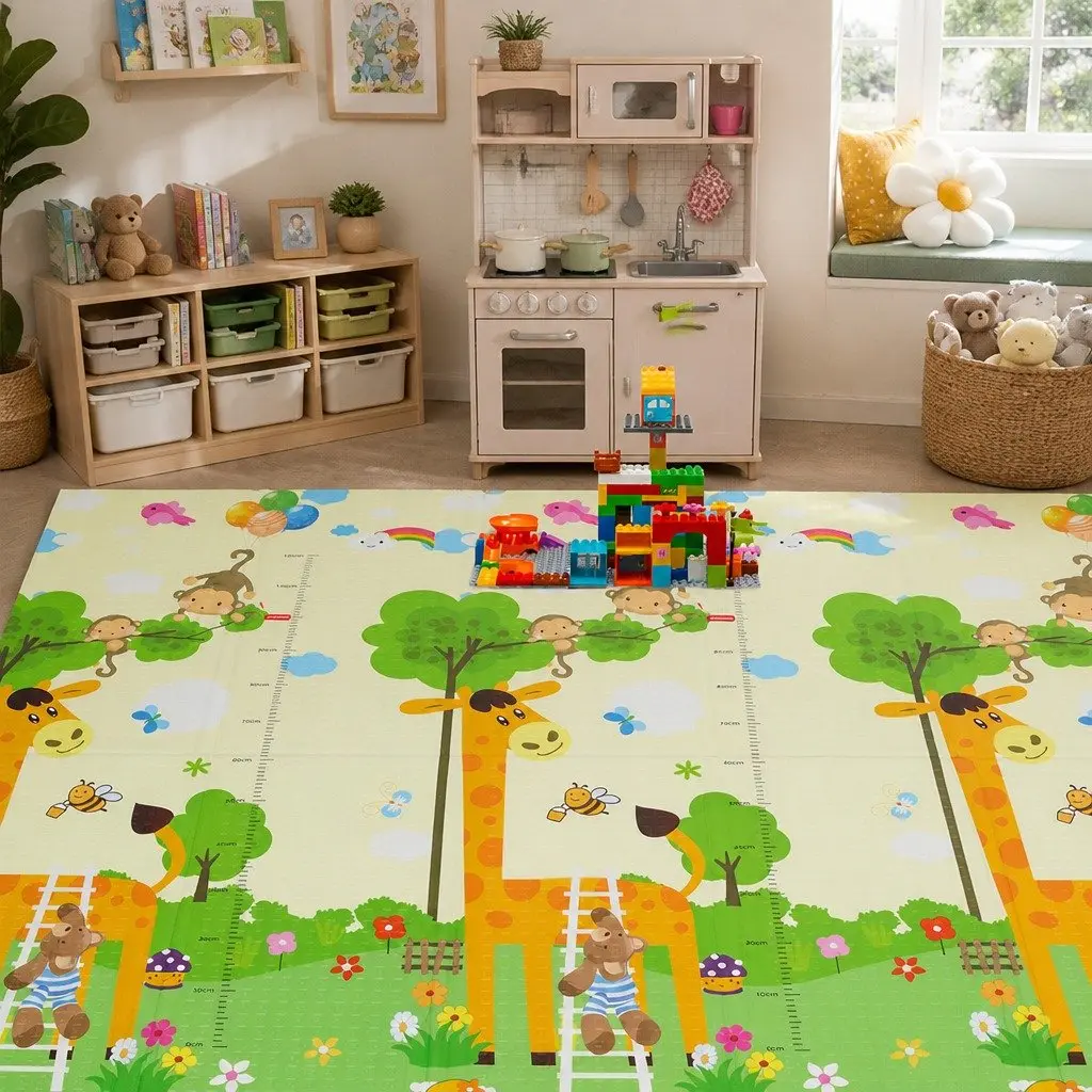 Kids Play Mat Multi-coloured 180cm x 200cm Double-sided Foam Anti-slip Foldable Activity Tummy Time Playmat