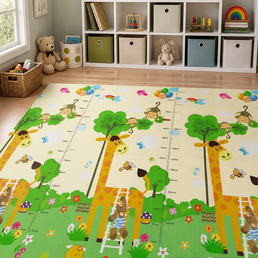 Kids Play Mat Multi-coloured 180cm x 200cm Double-sided Foam Anti-slip Foldable Activity Tummy Time Playmat