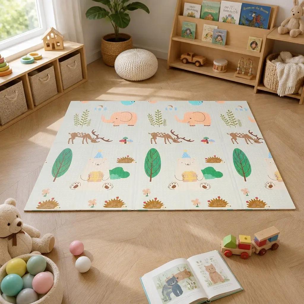 Kids Play Mat Multi-coloured 180cm Double-Sided Foam Foldable Activity Tummy Time