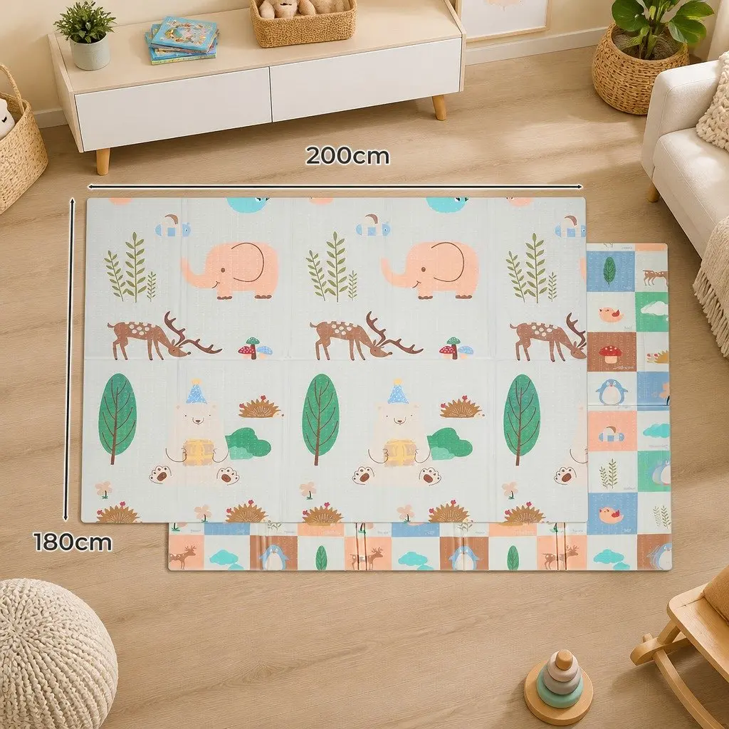 Kids Play Mat Multi-coloured 180cm Double-Sided Foam Foldable Activity Tummy Time