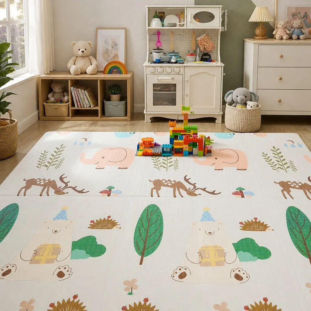 Kids Play Mat Multi-coloured 180cm Double-Sided Foam Foldable Activity Tummy Time